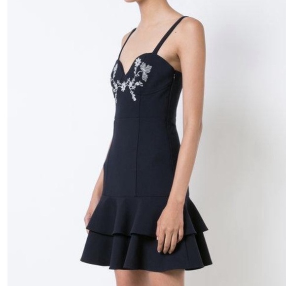 Cinq a Sept Dara Bustier Floral Embroidered Mini Dress in Navy Blue Sz 12 - Picture 2 of 10